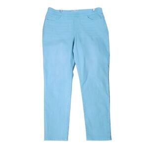 Soft Surroundings Stretch Denim Pants Women's Size L Green Elastic Waist Pull on